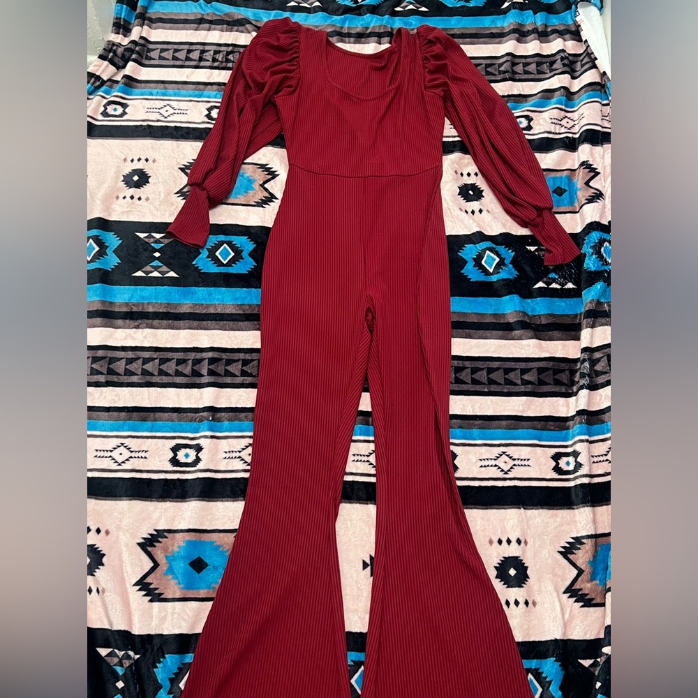 SHEIN Wine Red Flared Jumpsuit